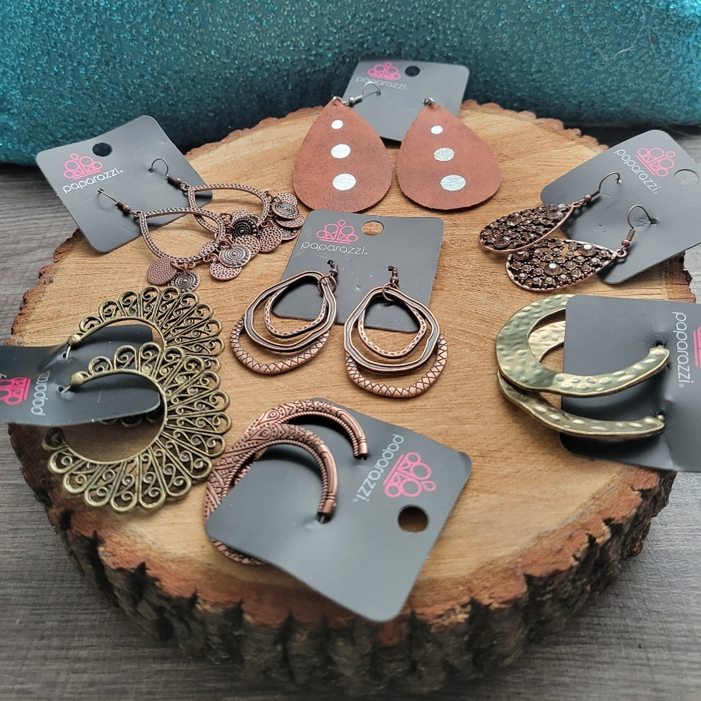 (7PK) BRASS/COPPER/BROWN BUNDLE OF EARRINGS